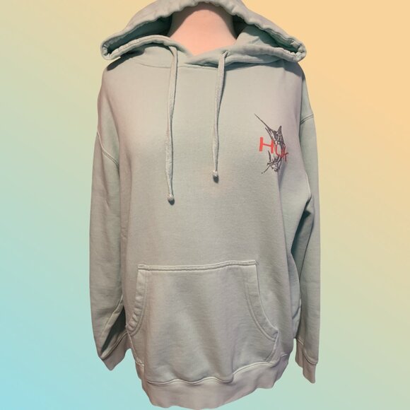 HUK Fishing Gear Graphic Sweatshirt Seafoam Green Hoodie Unisex Size M - Picture 1 of 7